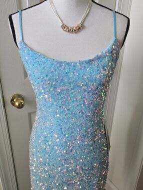 B. SMART BRAND WOMEN'S BLUE LINED SPARKLY SEQUINS PARTY DRESS SIZE 10